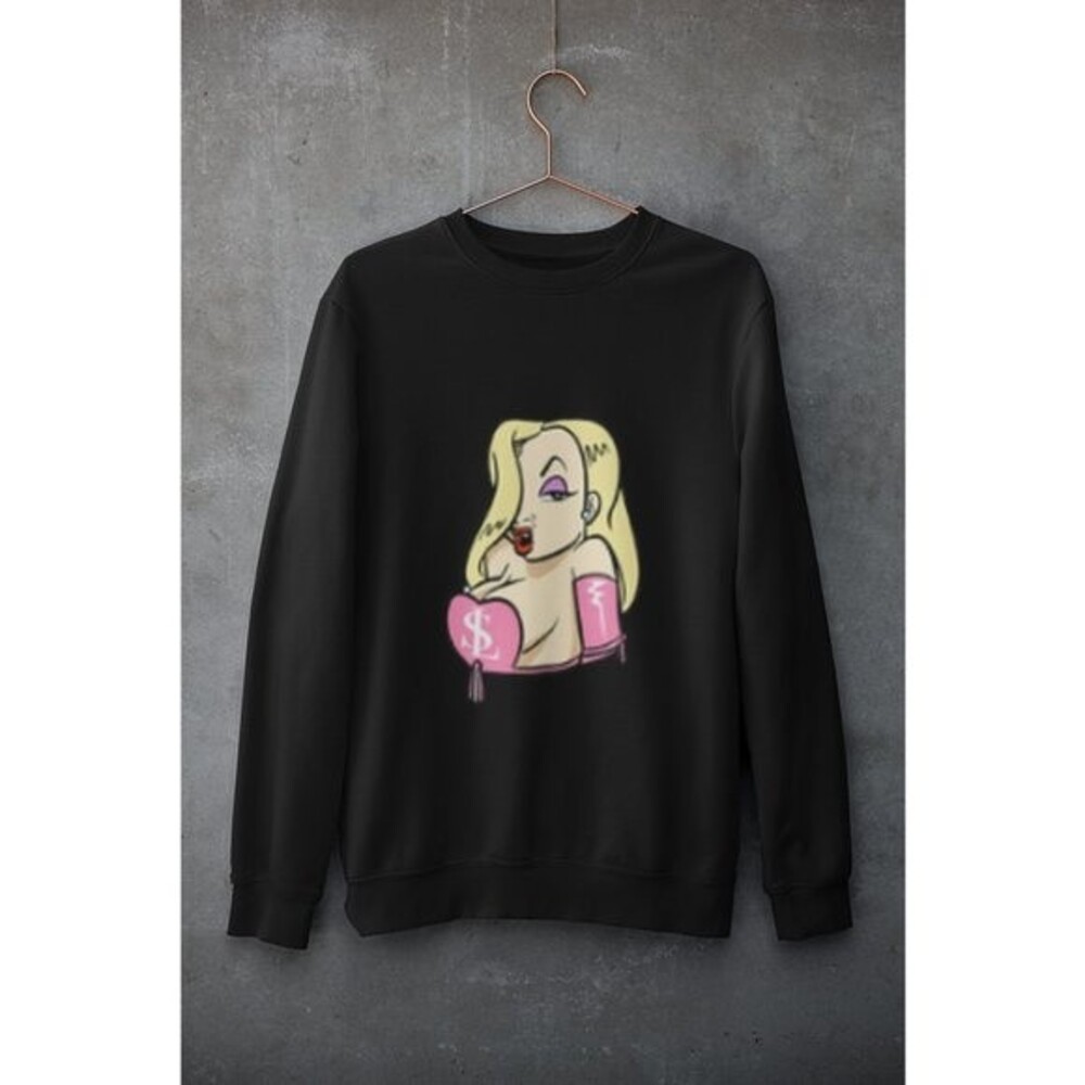Black Blonde Bomshell Kissy Chrissy Sweatshirt Glamour Serving Looks Casual